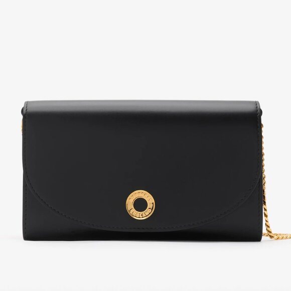 Burberry Hannah Crossbody Bag Black Leather with Gold-tone chain - Picture 1 of 16